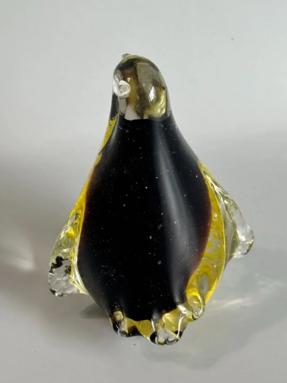 Vintage Art Glass Penguin Paperweight Black Yellow Controlled Bubble 4 1/2" - Picture 7 of 11